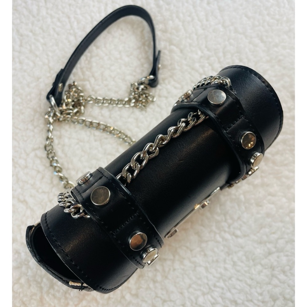 ZARA • Black/Cream Faux Leather and Canvas Studded Mini Chainlink Crossbody Bag - Picture 8 of 16